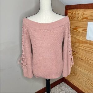 &merci Boatneck Lace-Up Bell Sleeve Kit Sweater